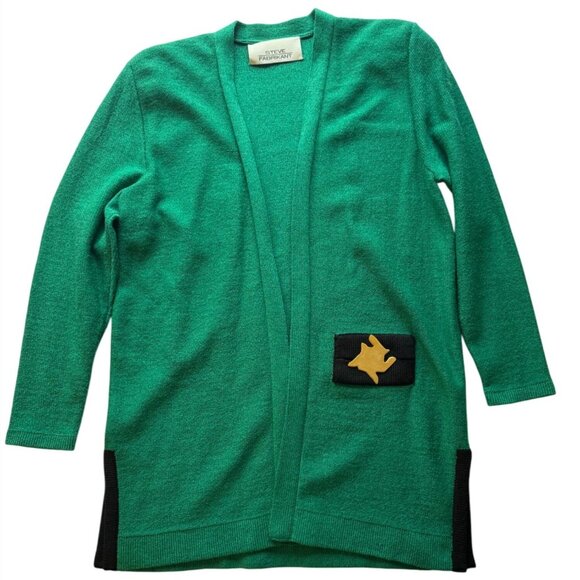 Steve Fabrikant Womens Medium Green & Navy Blue Wool/Rayon Open Front Cardigan - Picture 1 of 7